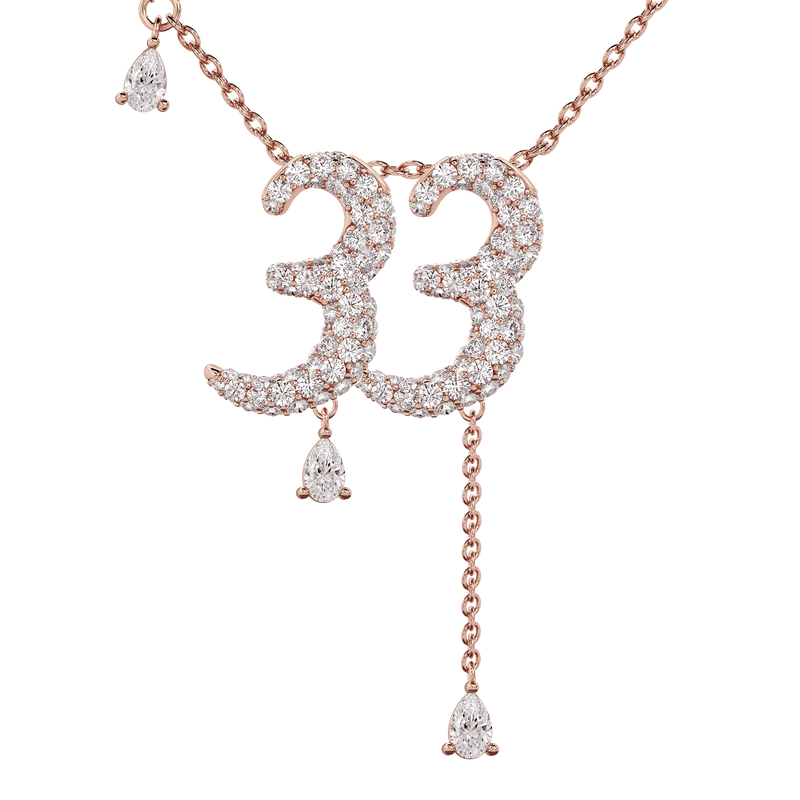33 Pavé Diamond Numerology Necklace Rose Gold 20mm by Logan Hollowell Jewelry