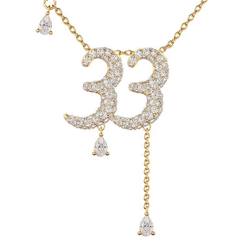 33 Pavé Diamond Numerology Necklace Yellow Gold 20mm by Logan Hollowell Jewelry