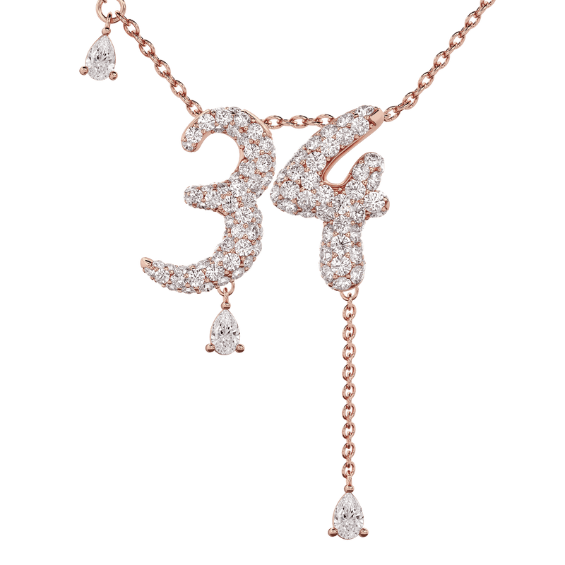 34 Pavé Diamond Numerology Necklace Rose Gold 20mm by Logan Hollowell Jewelry