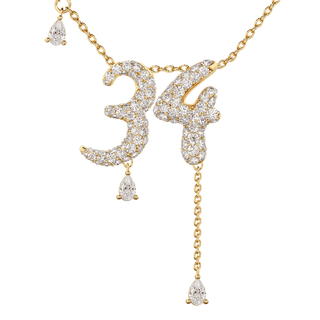 34 Pavé Diamond Numerology Necklace Yellow Gold 20mm by Logan Hollowell Jewelry