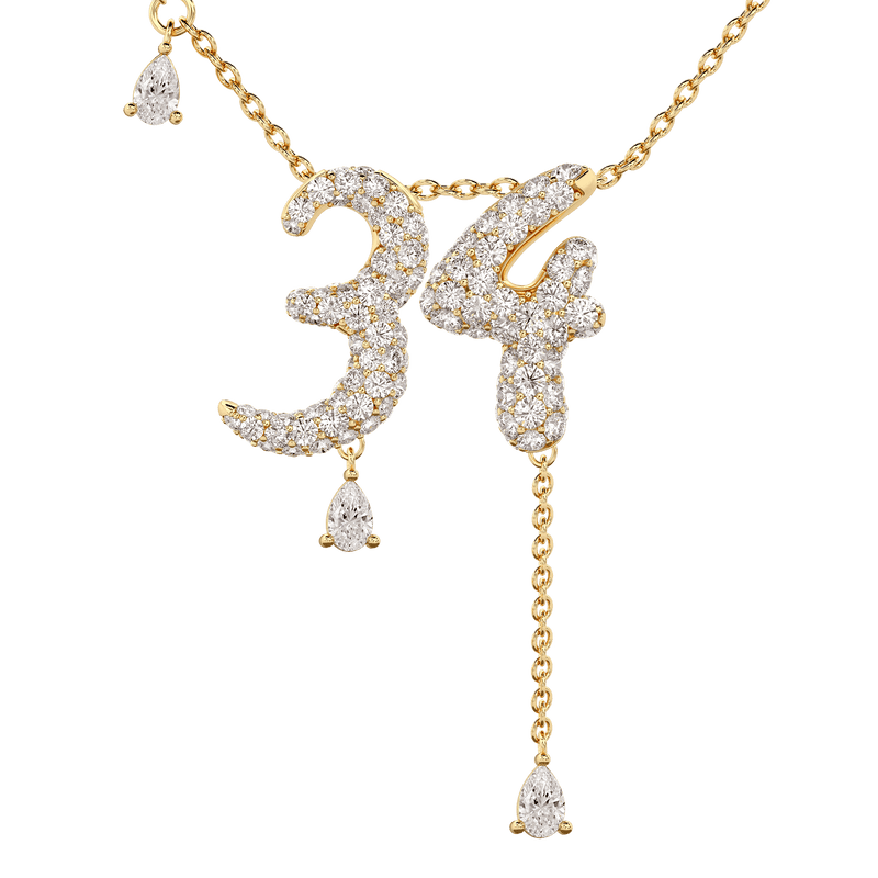 34 Pavé Diamond Numerology Necklace Yellow Gold 20mm by Logan Hollowell Jewelry