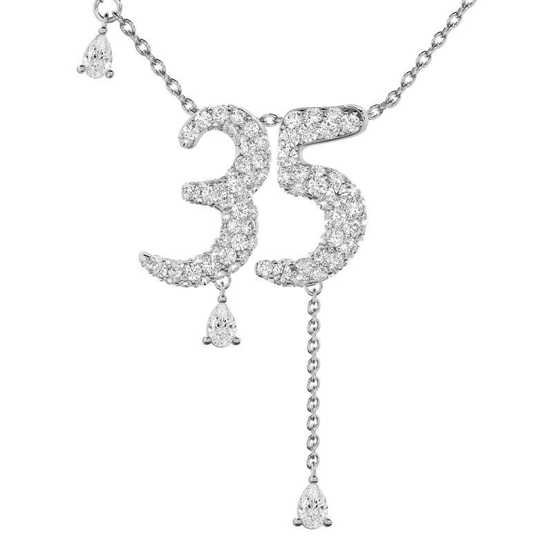 35 Pavé Diamond Numerology Necklace White Gold 20mm by Logan Hollowell Jewelry