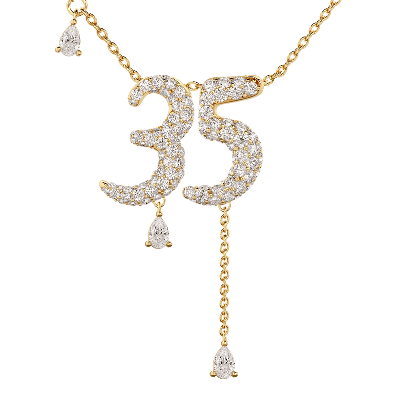 35 Pavé Diamond Numerology Necklace Yellow Gold 20mm by Logan Hollowell Jewelry