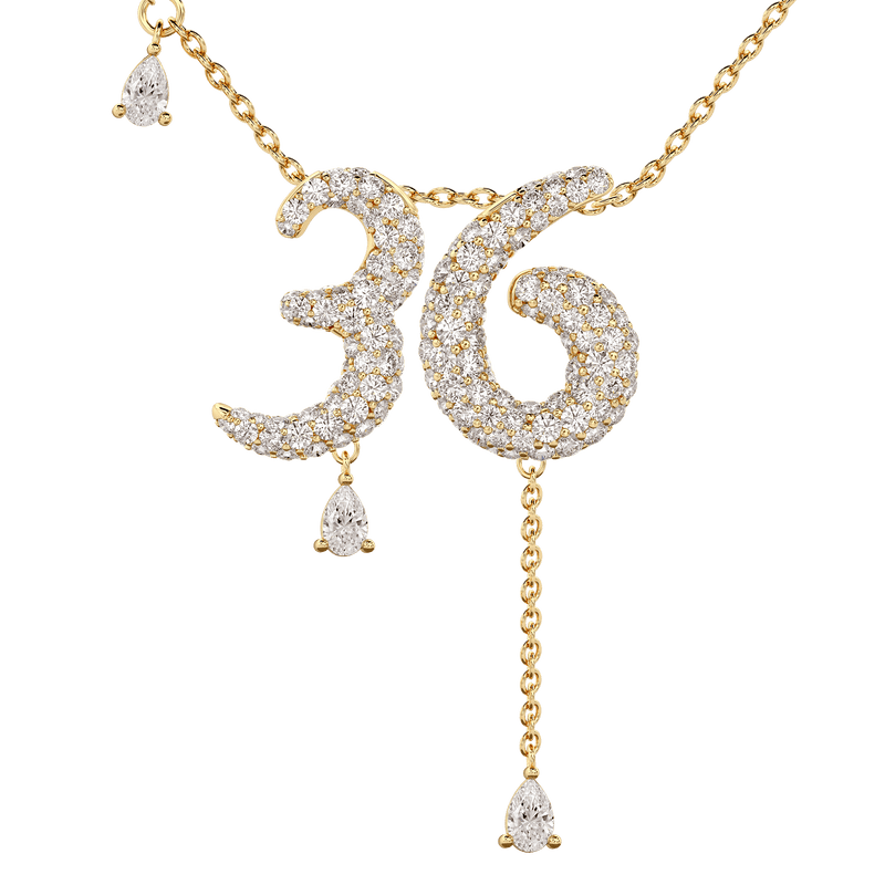 36 Pavé Diamond Numerology Necklace Yellow Gold 20mm by Logan Hollowell Jewelry
