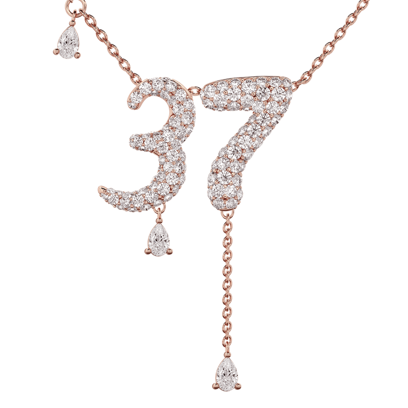 37 Pavé Diamond Numerology Necklace Rose Gold 20mm by Logan Hollowell Jewelry