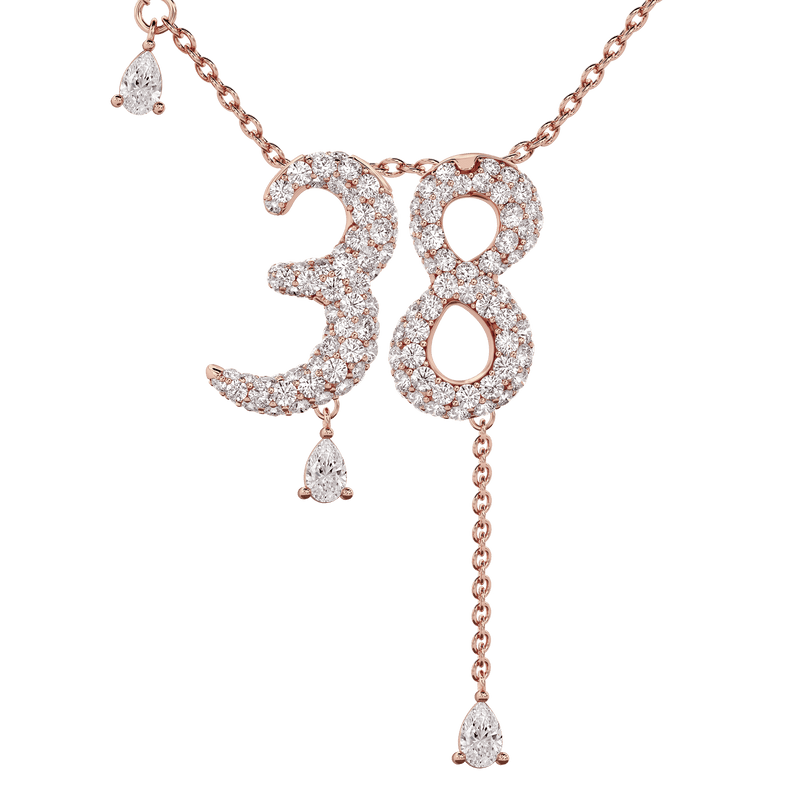 38 Pavé Diamond Numerology Necklace Rose Gold 20mm by Logan Hollowell Jewelry