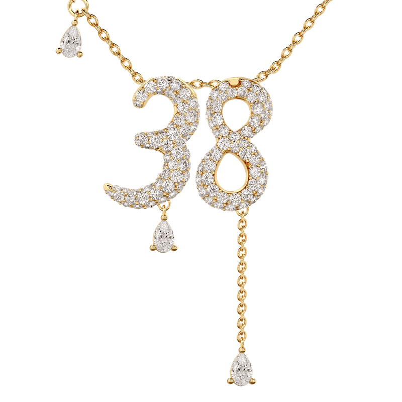 38 Pavé Diamond Numerology Necklace Yellow Gold 20mm by Logan Hollowell Jewelry