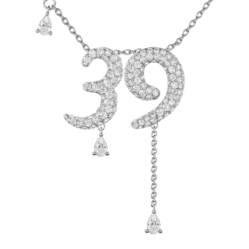 39 Pavé Diamond Numerology Necklace White Gold 20mm by Logan Hollowell Jewelry