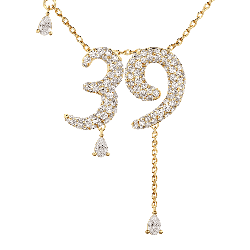 39 Pavé Diamond Numerology Necklace Yellow Gold 20mm by Logan Hollowell Jewelry