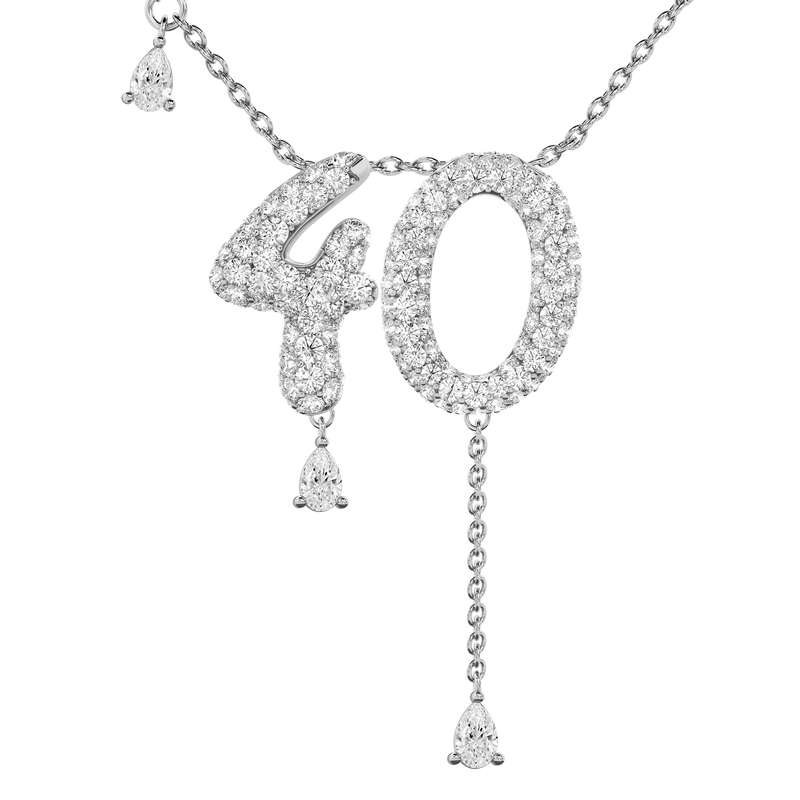 40 Pavé Diamond Numerology Necklace White Gold 20mm by Logan Hollowell Jewelry