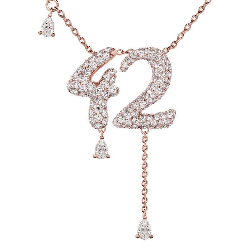 42 Pavé Diamond Numerology Necklace Rose Gold 20mm by Logan Hollowell Jewelry