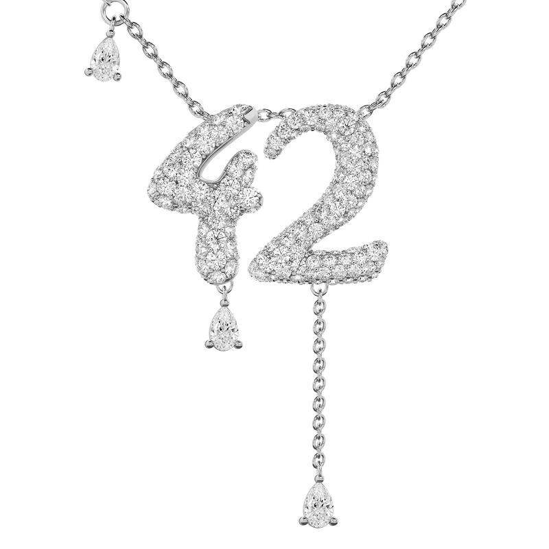 42 Pavé Diamond Numerology Necklace White Gold 20mm by Logan Hollowell Jewelry