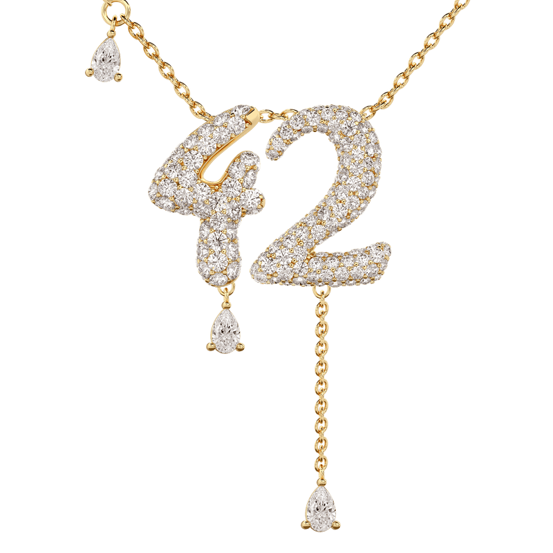 42 Pavé Diamond Numerology Necklace Yellow Gold 20mm by Logan Hollowell Jewelry