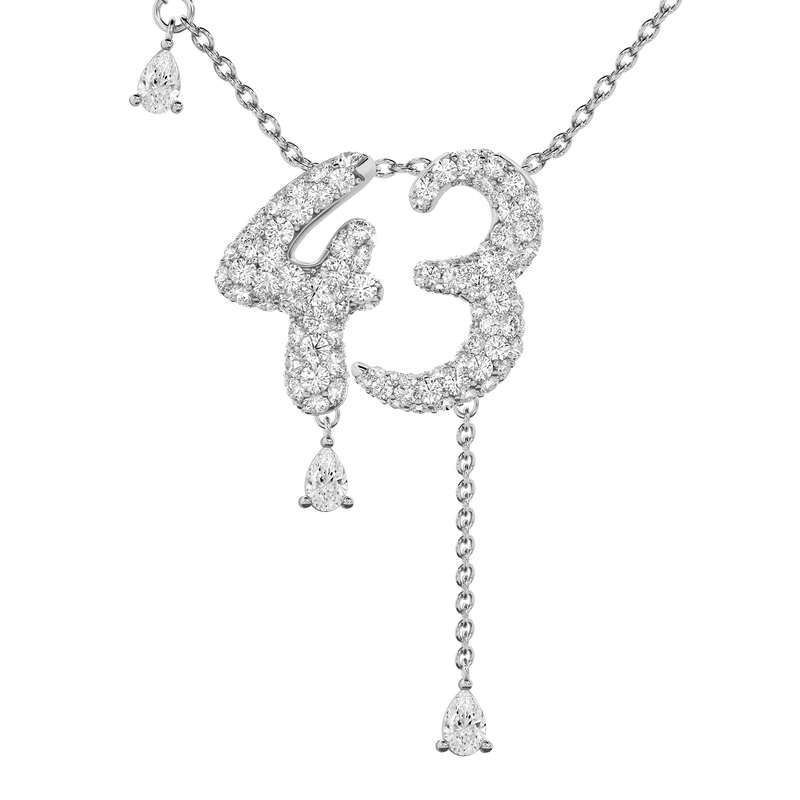 43 Pavé Diamond Numerology Necklace White Gold 20mm by Logan Hollowell Jewelry