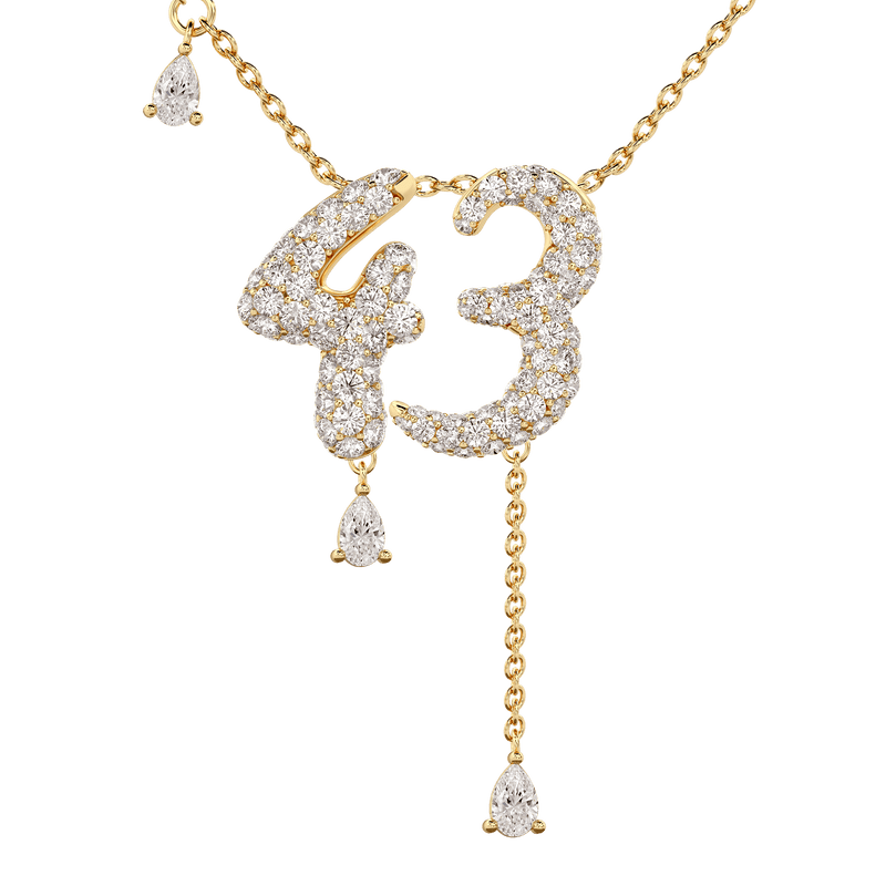 43 Pavé Diamond Numerology Necklace Yellow Gold 20mm by Logan Hollowell Jewelry