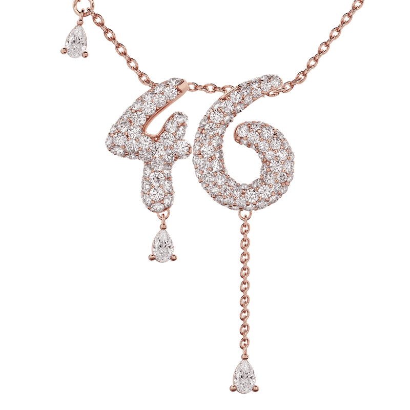 46 Pavé Diamond Numerology Necklace Rose Gold 20mm by Logan Hollowell Jewelry