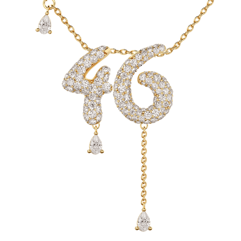 46 Pavé Diamond Numerology Necklace Yellow Gold 20mm by Logan Hollowell Jewelry
