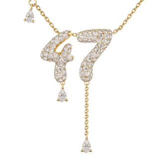 47 Pavé Diamond Numerology Necklace Yellow Gold 20mm by Logan Hollowell Jewelry