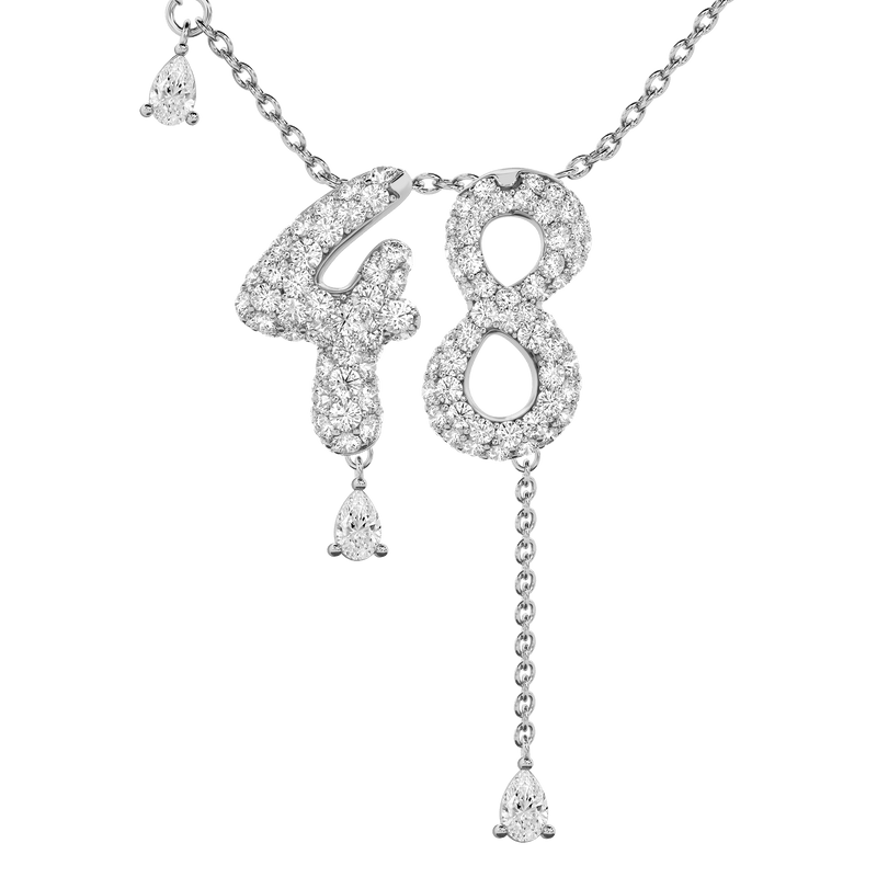 48 Pavé Diamond Numerology Necklace White Gold 20mm by Logan Hollowell Jewelry