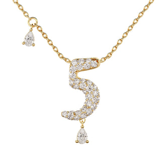 5 Pavé Diamond Numerology Necklace Yellow Gold 20mm by Logan Hollowell Jewelry