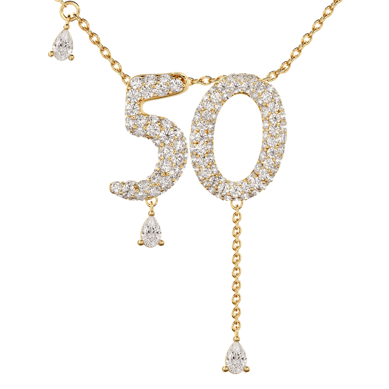 50 Pavé Diamond Numerology Necklace Yellow Gold 20mm by Logan Hollowell Jewelry