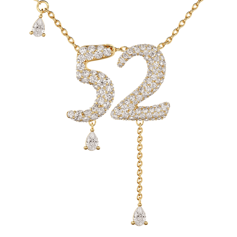 52 Pavé Diamond Numerology Necklace Yellow Gold 20mm by Logan Hollowell Jewelry