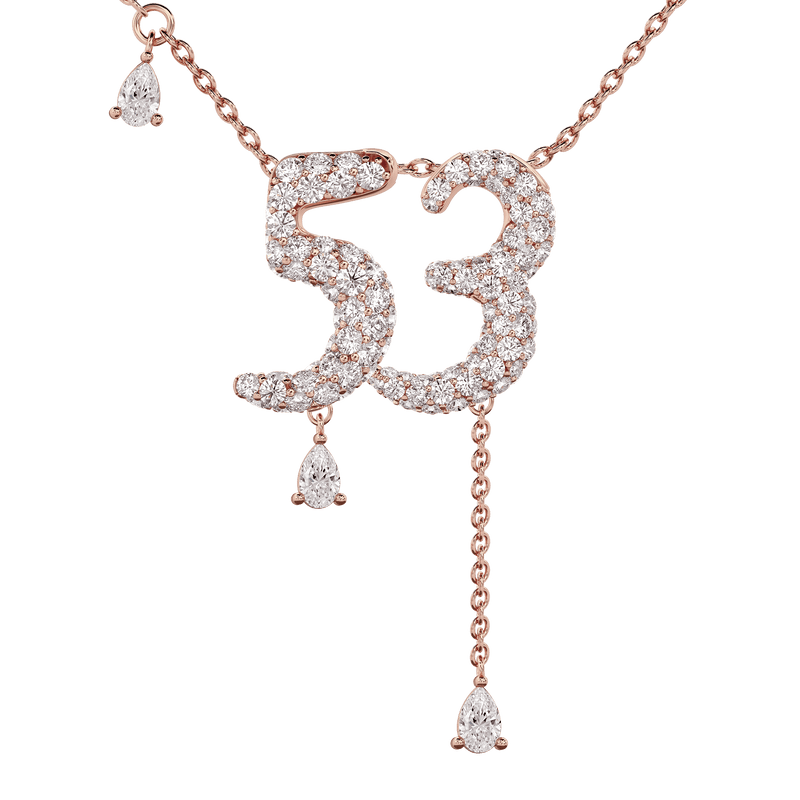 53 Pavé Diamond Numerology Necklace Rose Gold 20mm by Logan Hollowell Jewelry