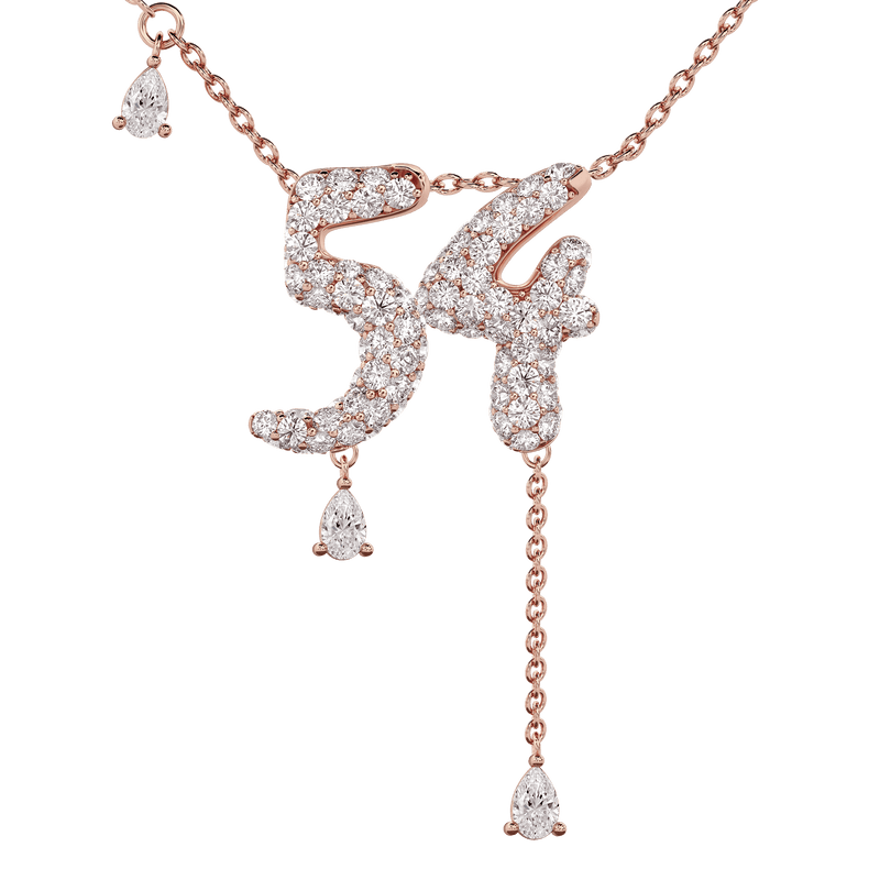 54 Pavé Diamond Numerology Necklace Rose Gold 20mm by Logan Hollowell Jewelry