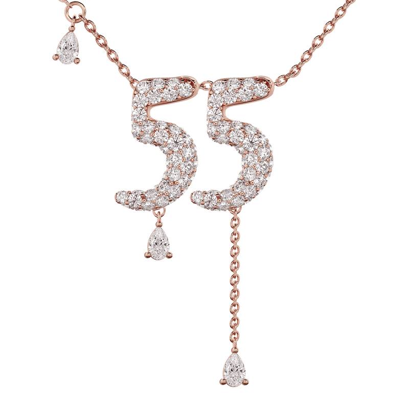 55 Pavé Diamond Numerology Necklace Rose Gold 20mm by Logan Hollowell Jewelry