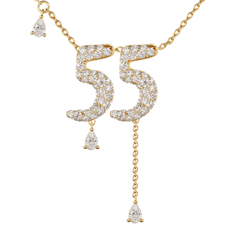 55 Pavé Diamond Numerology Necklace Yellow Gold 20mm by Logan Hollowell Jewelry