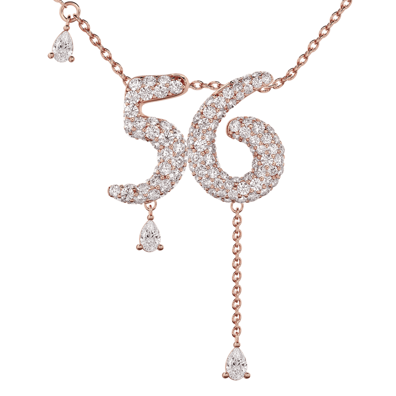 56 Pavé Diamond Numerology Necklace Rose Gold 20mm by Logan Hollowell Jewelry