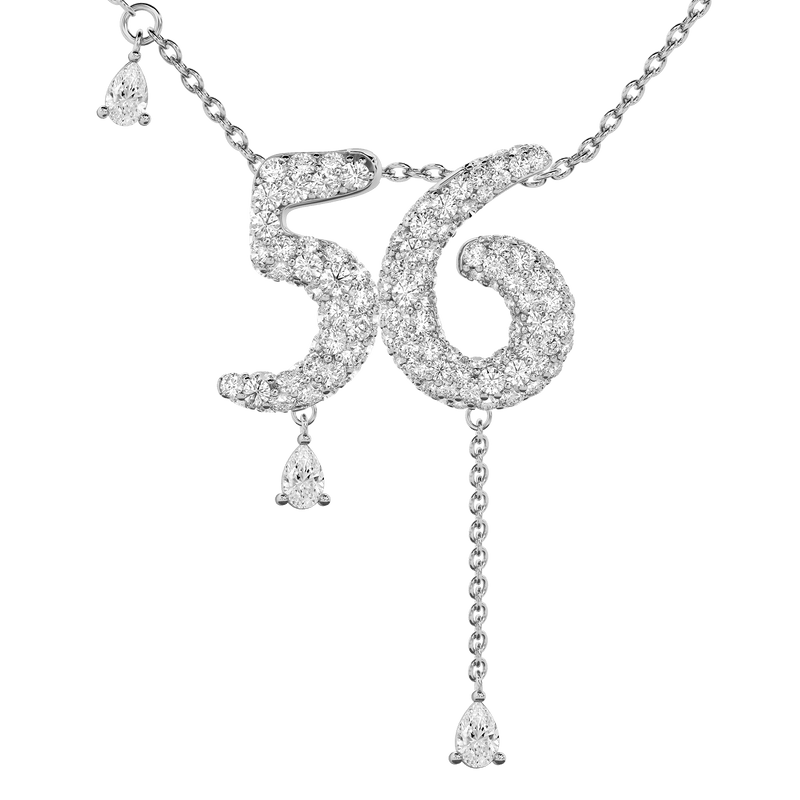 56 Pavé Diamond Numerology Necklace White Gold 20mm by Logan Hollowell Jewelry