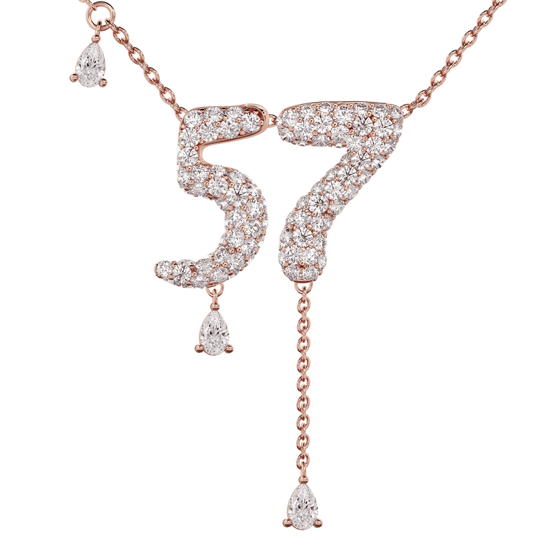 57 Pavé Diamond Numerology Necklace Rose Gold 20mm by Logan Hollowell Jewelry