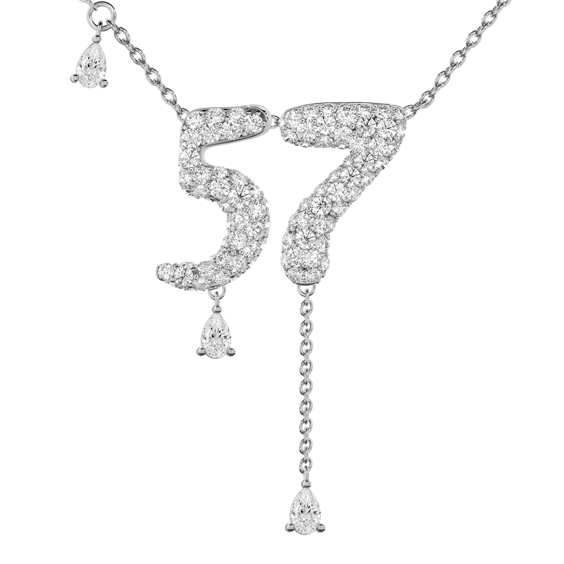57 Pavé Diamond Numerology Necklace White Gold 20mm by Logan Hollowell Jewelry