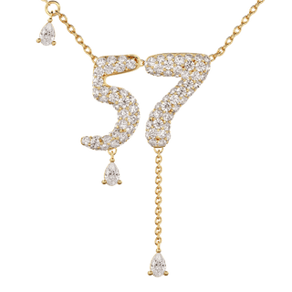 57 Pavé Diamond Numerology Necklace Yellow Gold 20mm by Logan Hollowell Jewelry
