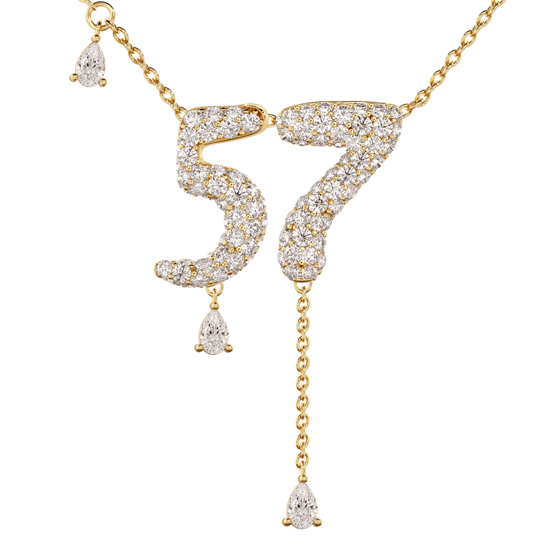 57 Pavé Diamond Numerology Necklace Yellow Gold 20mm by Logan Hollowell Jewelry