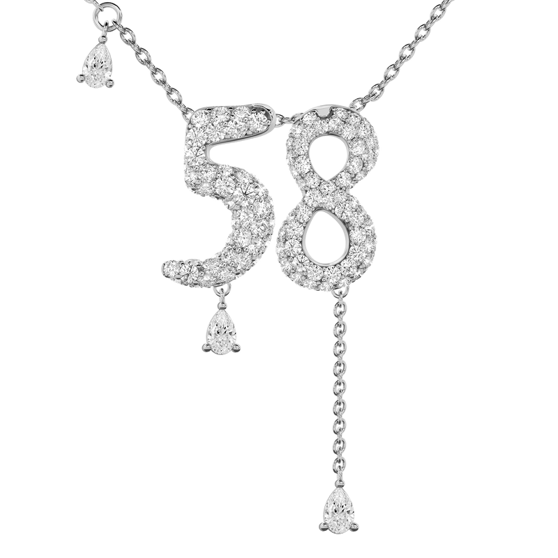58 Pavé Diamond Numerology Necklace White Gold 20mm by Logan Hollowell Jewelry