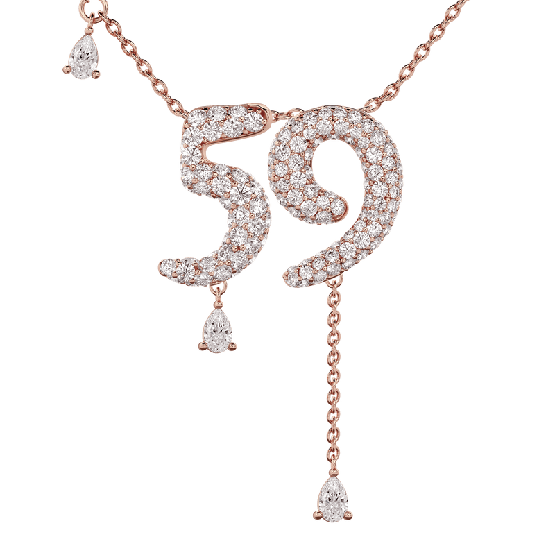 59 Pavé Diamond Numerology Necklace Rose Gold 20mm by Logan Hollowell Jewelry