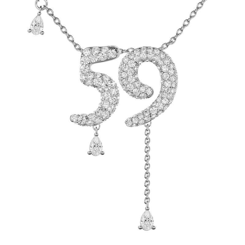 59 Pavé Diamond Numerology Necklace White Gold 20mm by Logan Hollowell Jewelry