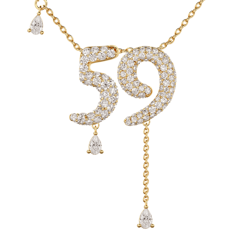 59 Pavé Diamond Numerology Necklace Yellow Gold 20mm by Logan Hollowell Jewelry