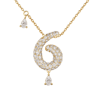6 Pavé Diamond Numerology Necklace Yellow Gold 20mm by Logan Hollowell Jewelry