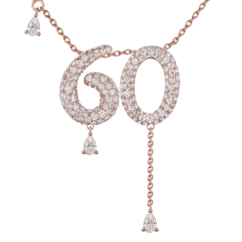 60 Pavé Diamond Numerology Necklace Rose Gold 20mm by Logan Hollowell Jewelry