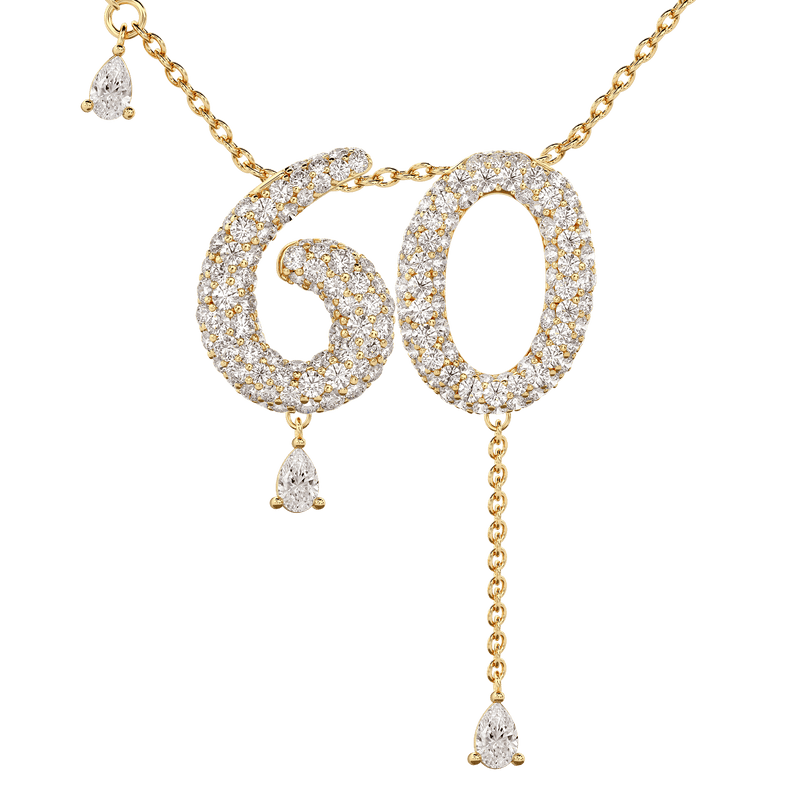 60 Pavé Diamond Numerology Necklace Yellow Gold 20mm by Logan Hollowell Jewelry