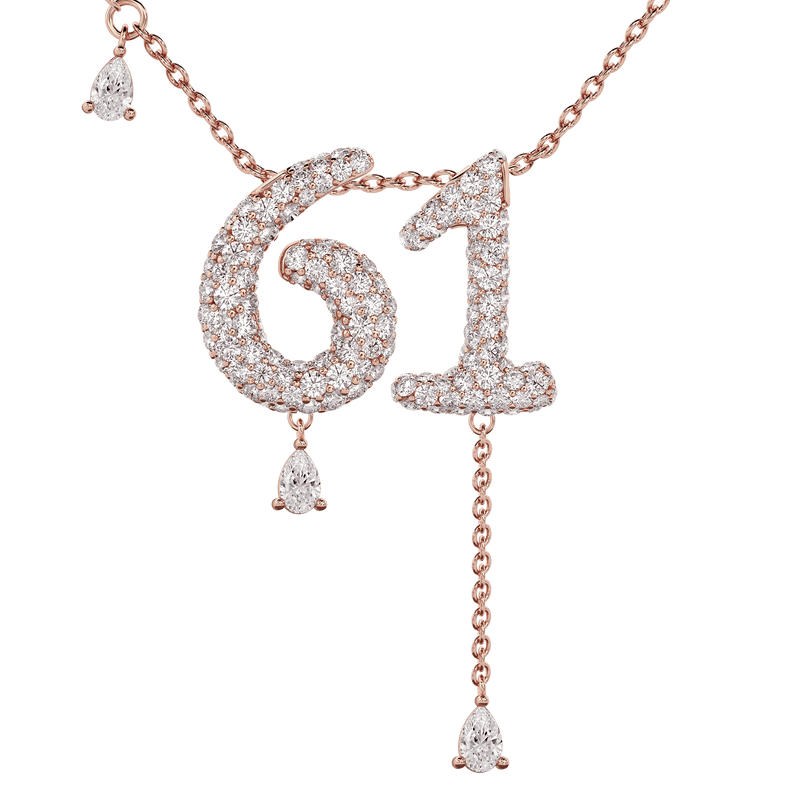 61 Pavé Diamond Numerology Necklace Rose Gold 20mm by Logan Hollowell Jewelry