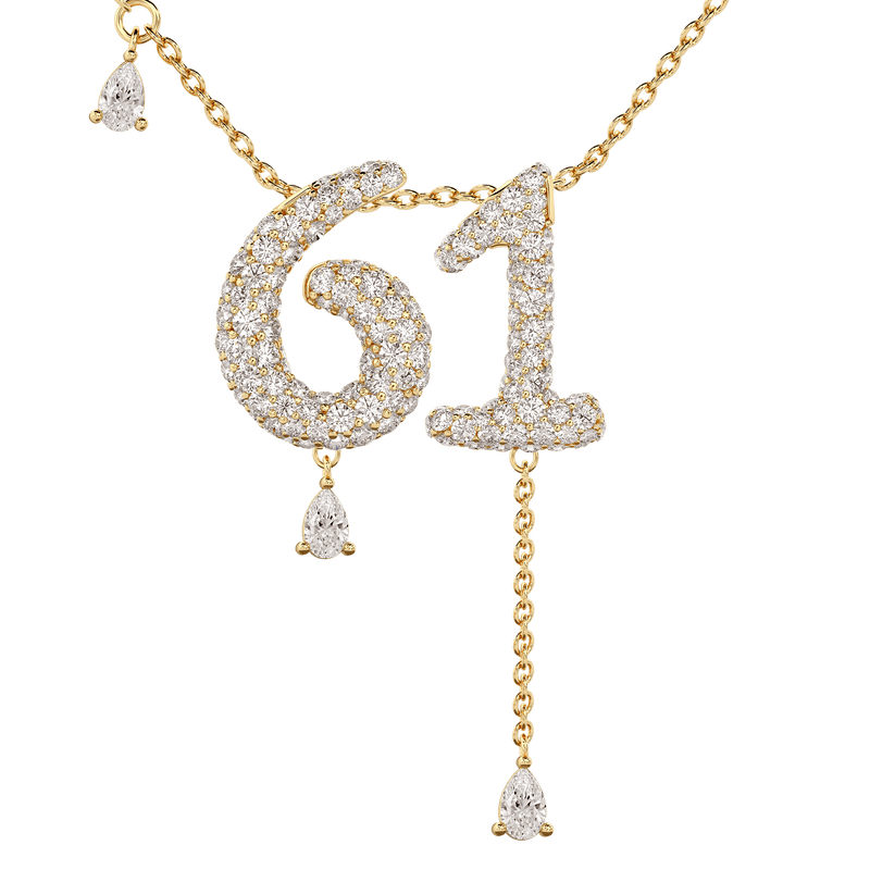 61 Pavé Diamond Numerology Necklace Yellow Gold 20mm by Logan Hollowell Jewelry
