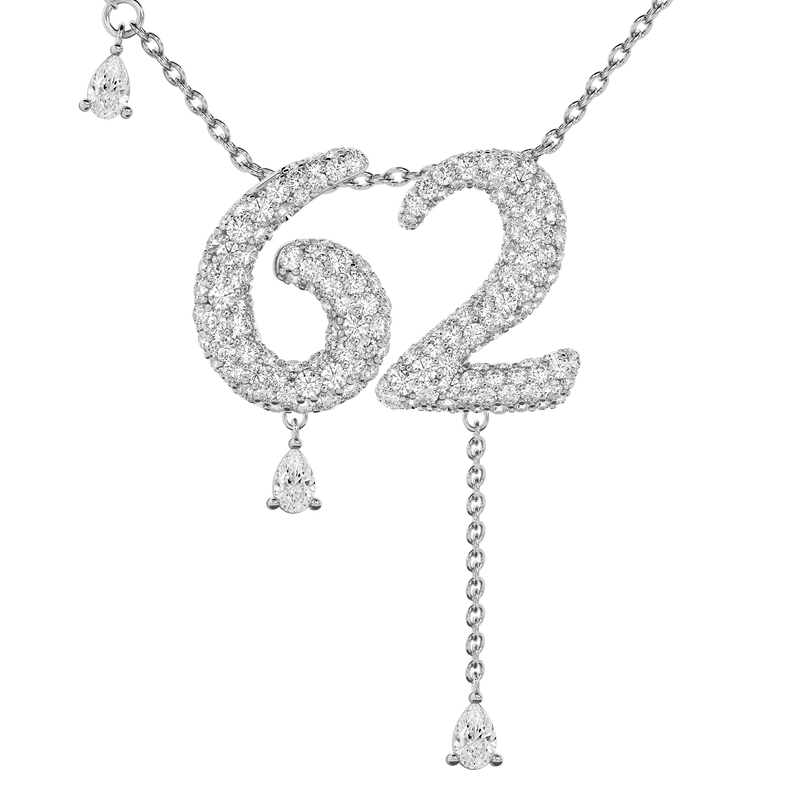 62 Pavé Diamond Numerology Necklace White Gold 20mm by Logan Hollowell Jewelry
