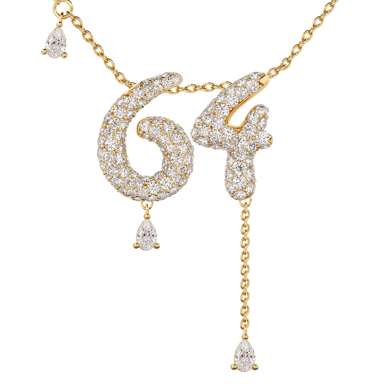 64 Pavé Diamond Numerology Necklace Yellow Gold 20mm by Logan Hollowell Jewelry