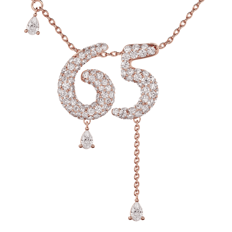 65 Pavé Diamond Numerology Necklace Rose Gold 20mm by Logan Hollowell Jewelry