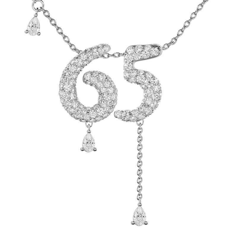 65 Pavé Diamond Numerology Necklace White Gold 20mm by Logan Hollowell Jewelry