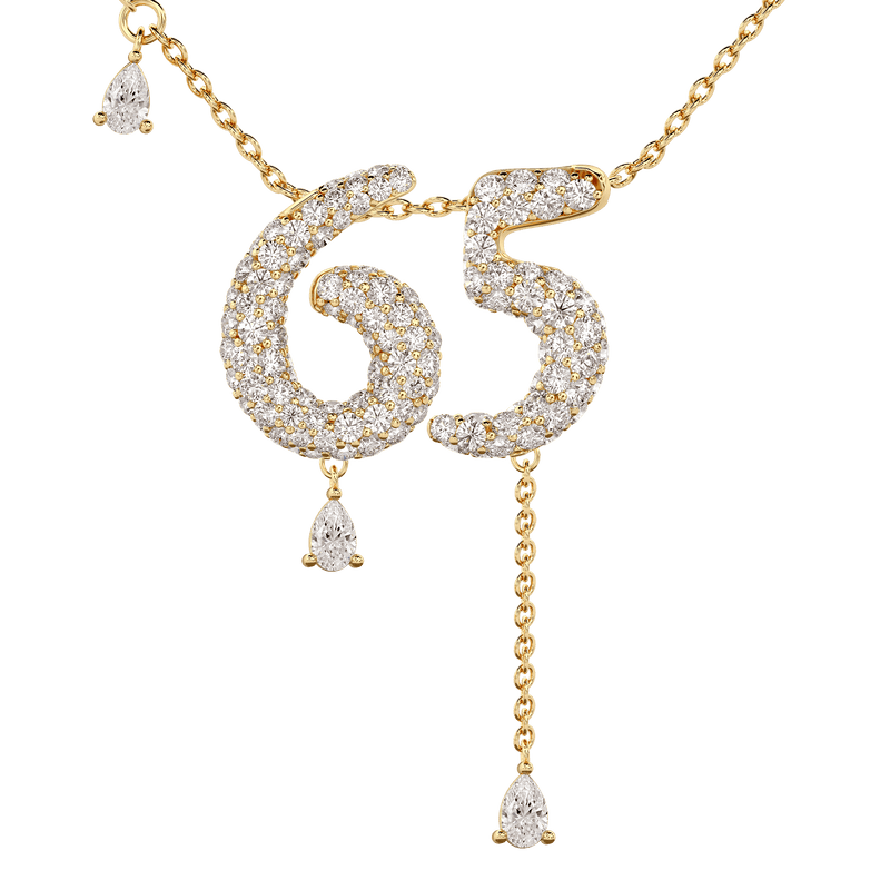 65 Pavé Diamond Numerology Necklace Yellow Gold 20mm by Logan Hollowell Jewelry